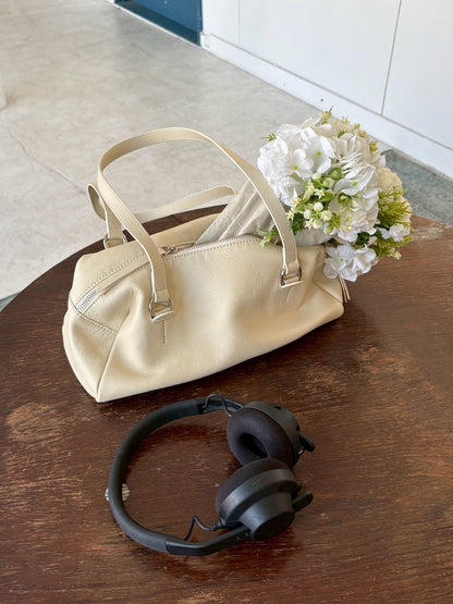 Cow Leather Soft Cube Leather Bag white