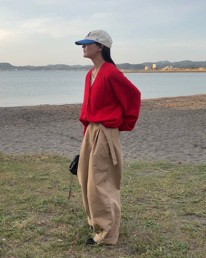 Belt Detail Wide Pants  beige