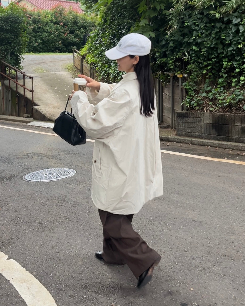 Cotton Nylon Over Collar Jacket ivory