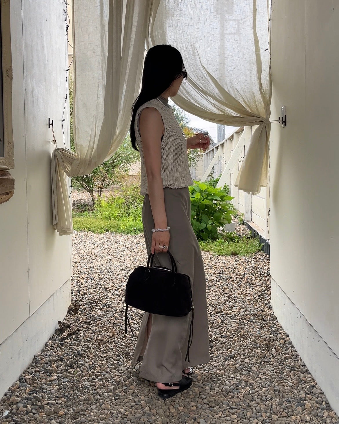 [6/4new]Smooth Straight Long Skirt  beige