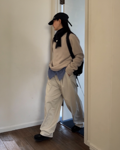 Pure Wool Soft High-Neck Knit Ivory