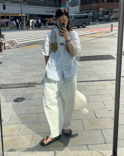 [予約]Gingham Check Short-Sleeve Shirt white 8月中旬～下旬入荷