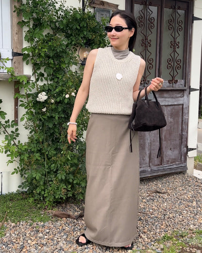 [6/4new]Smooth Straight Long Skirt  beige