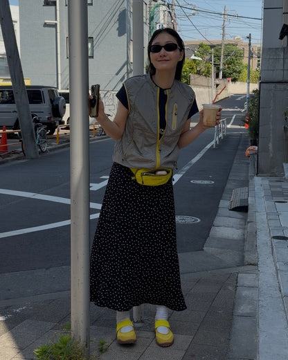 [6/18new]Fluid Dot Skirt black