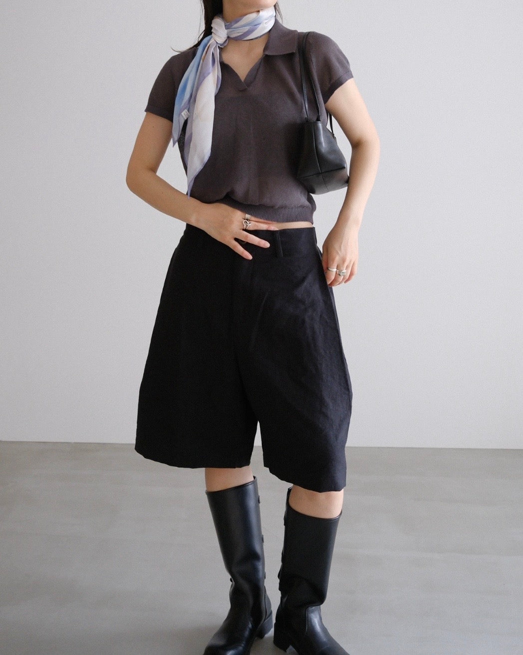 [9/10new]linen Summer Knit Polo gray