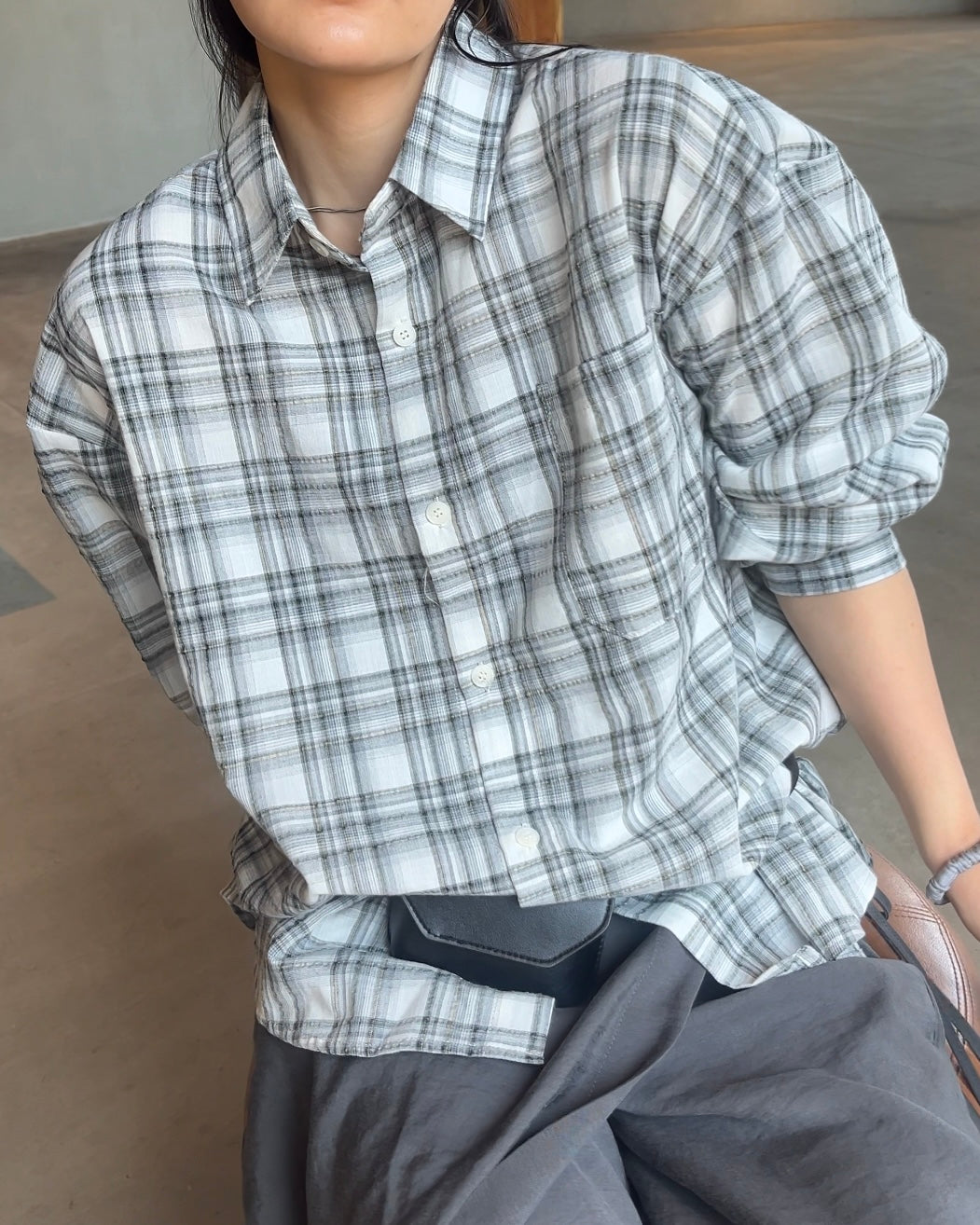 Sheer Check Airy Shirt gray