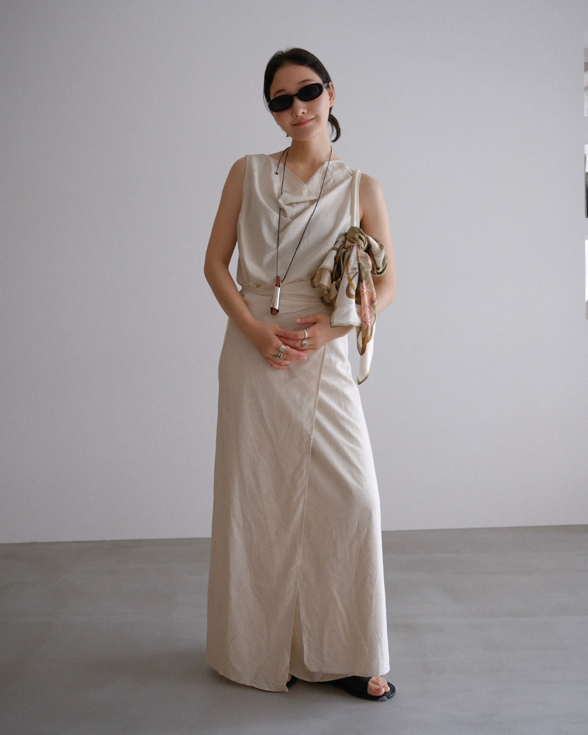 [9/3new]Linen Drape onepiece ivory