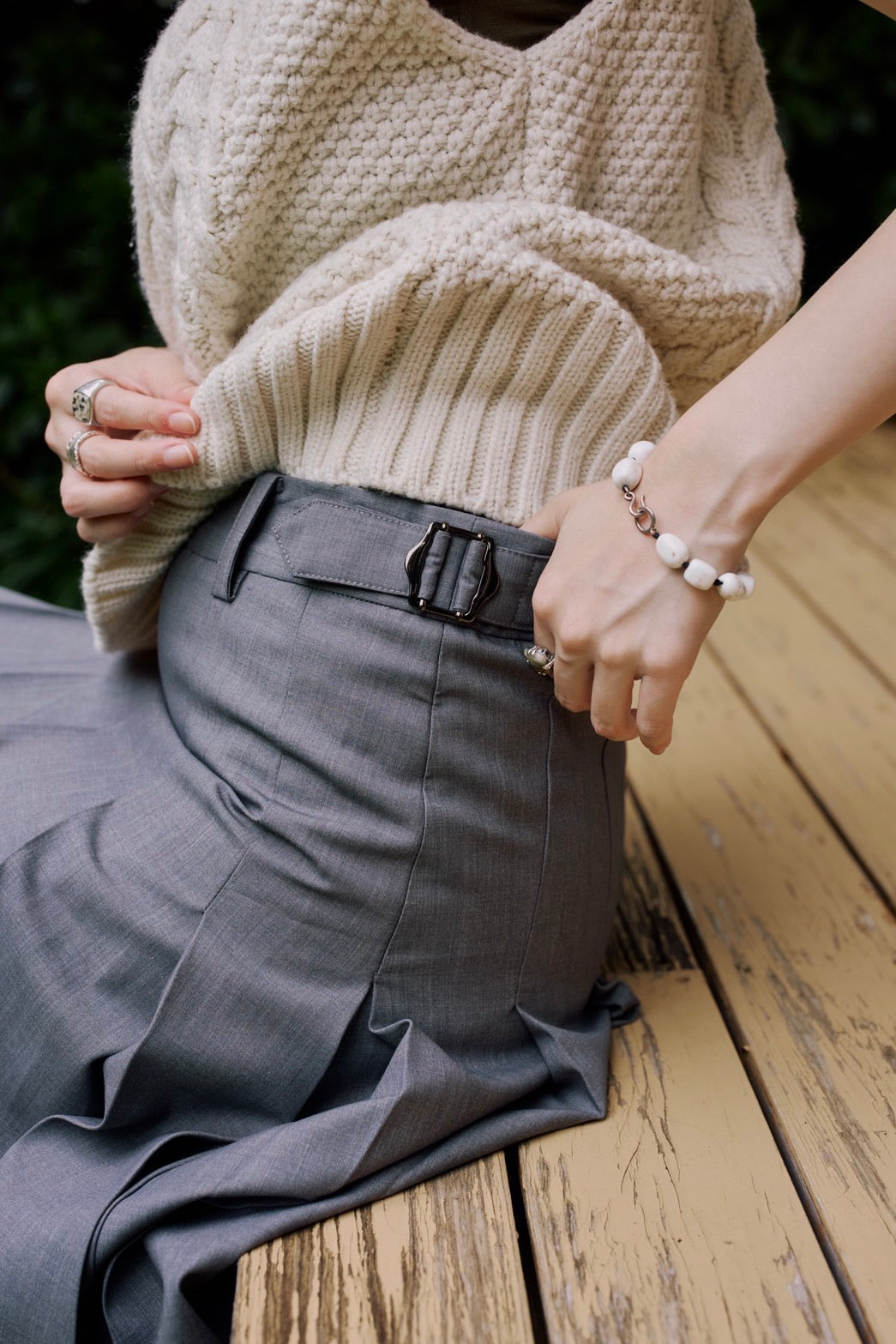 [10/22new]side belt pleats skirt GR