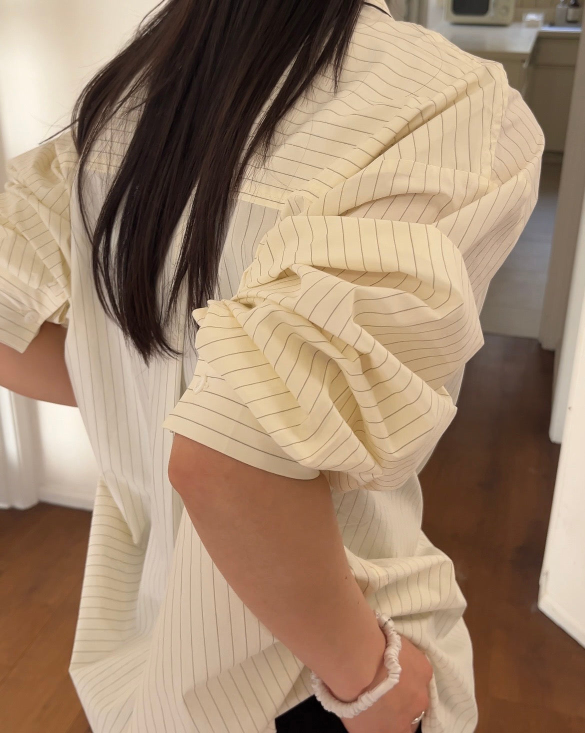[4/9 new]Cotton Stripe Loose Shirt yellow