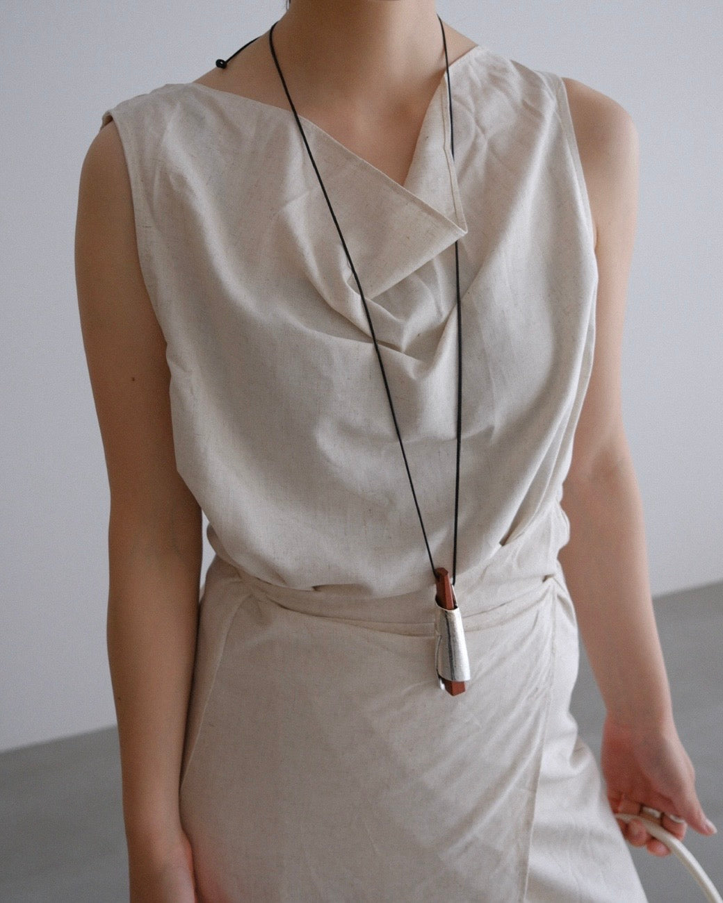 [9/3new]Linen Drape onepiece ivory