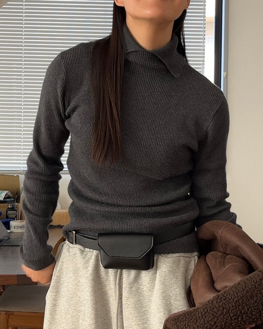 rib turtle vneck gray