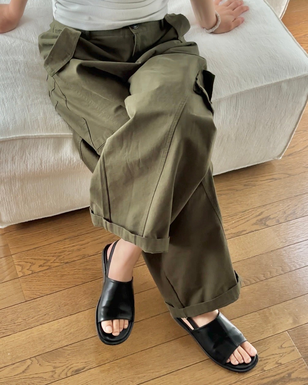 [6/11new]Cotton wide cago pants