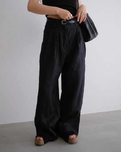 [8/20new]full linen belt pants black
