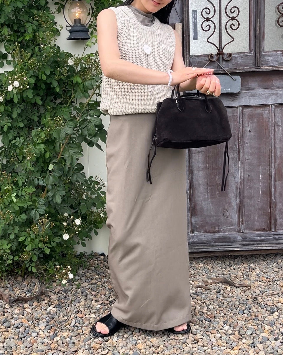 [6/4new]Smooth Straight Long Skirt  beige