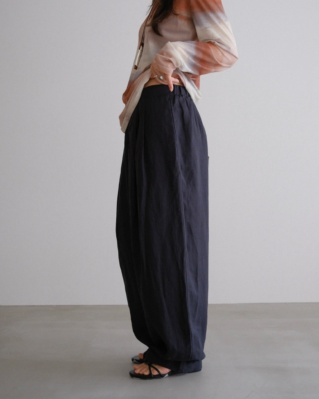 [7/30 new]easy linen wide pants navy