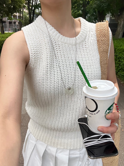 [5/7new]Raw Linen Knit Top Tank white 5月下旬入荷分