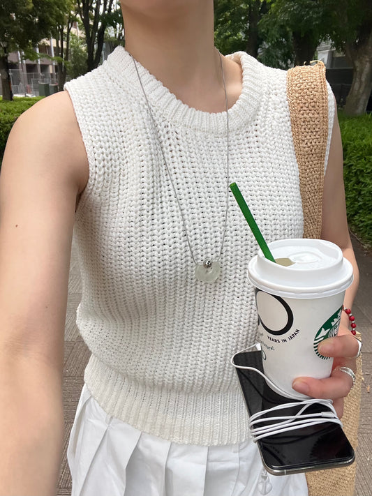 [5/7new]Raw Linen Knit Top Tank white 5月下旬入荷分