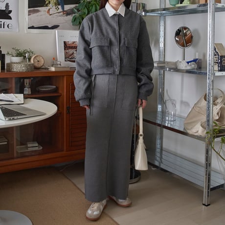 stretch long skirt gray
