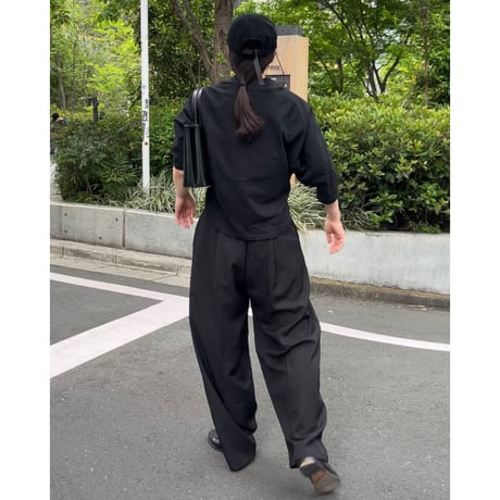 wide gather pants black