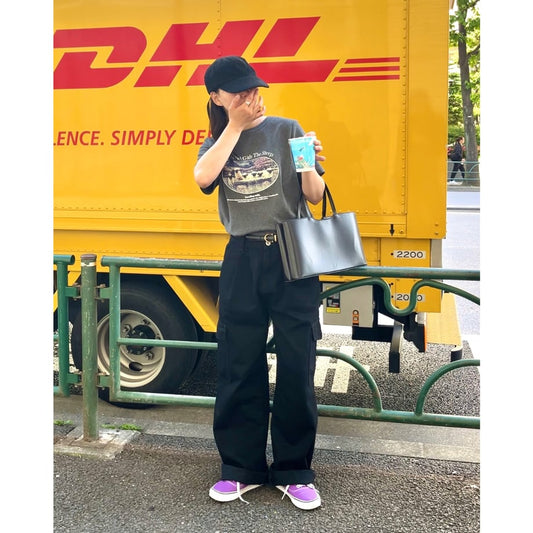 low rise wide denim black